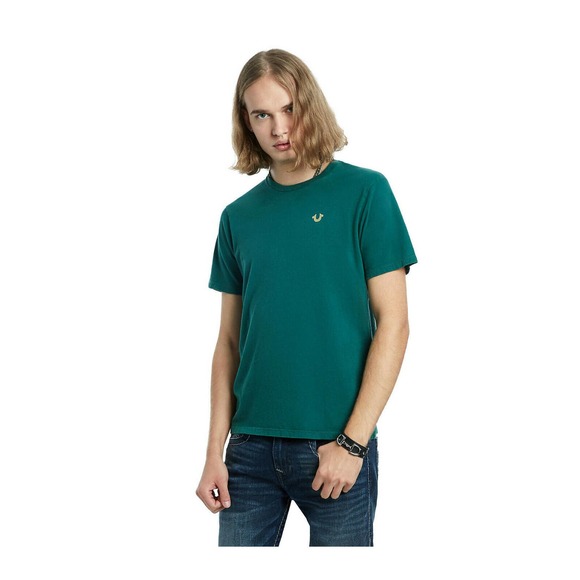 True Religion Men's Gold Metallic Print Buddha Tee T-Shirt in Malachite Green - Picture 2 of 5